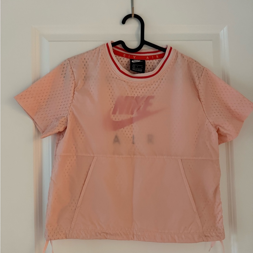 Nike Air Girls Pink Mesh Tee Short Sleeve Drawstring Hem